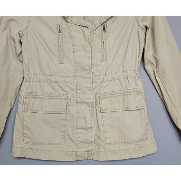 Old Navy Cargo Utility Field Jacket Womens S Tan Drawstring Waist Pockets Cotton - Picture 5 of 12